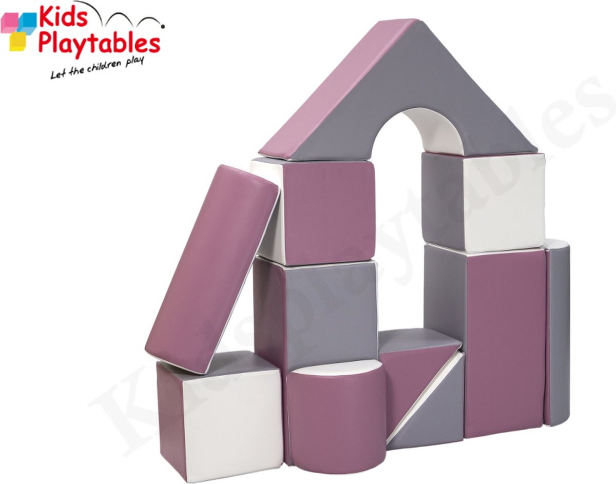 Soft Play Foam Blokken set 11 stuks grijs-wit-paars | speelblokken | baby speelgoed | foamblokken | bouwblokken | Soft play speelgoed | schuimblokken